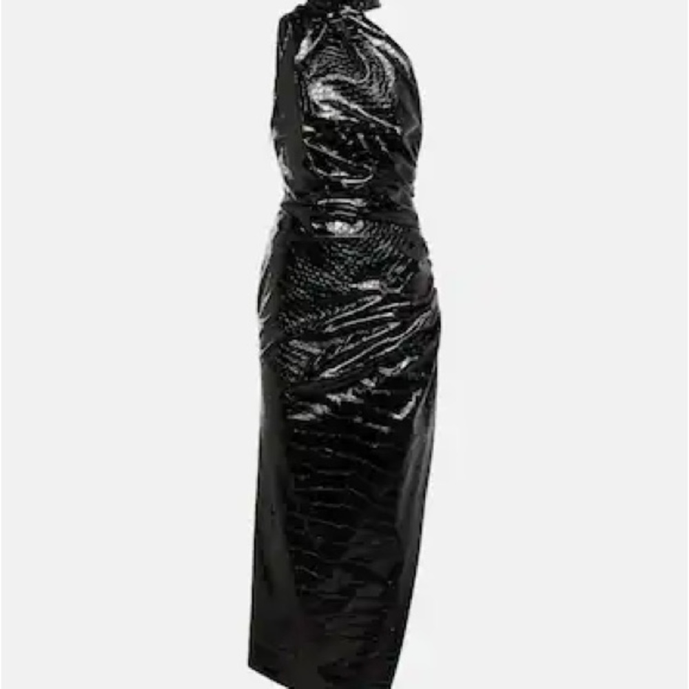 ALAÏA
Asymmetric croc-effect vinyl halterneck midi dress